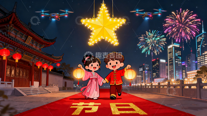 节日庆祝国庆氛围感儿童创意海报插画