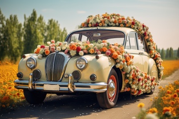 充满鲜花装饰的小汽车