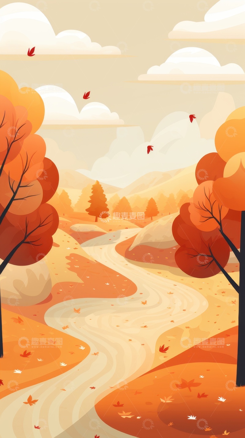 高清大图下载【趣麦麦图】卡通简约秋季树木自然背景