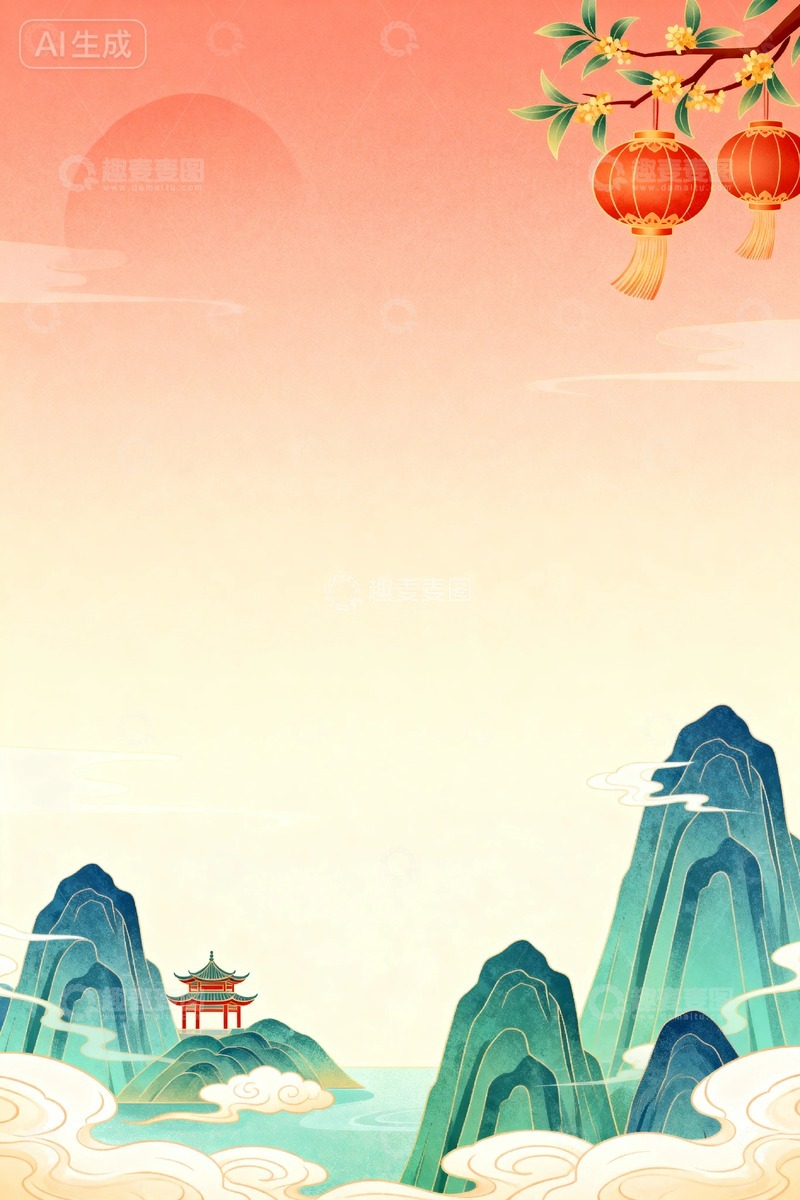 高清大图下载【趣麦麦图】国风风景节日背景10