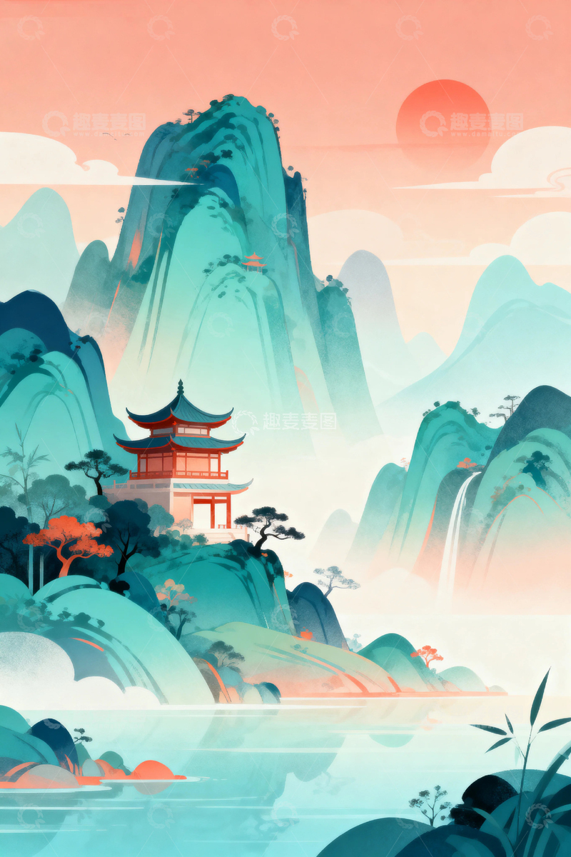 高清大图下载【趣麦麦图】中国风国潮山水背景15