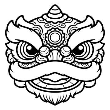 黑白线稿醒狮头1