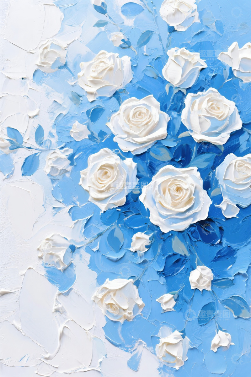 高清大图下载【趣麦麦图】油画蓝色玫瑰花素材