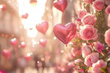 城市里的浪漫桃心形气球