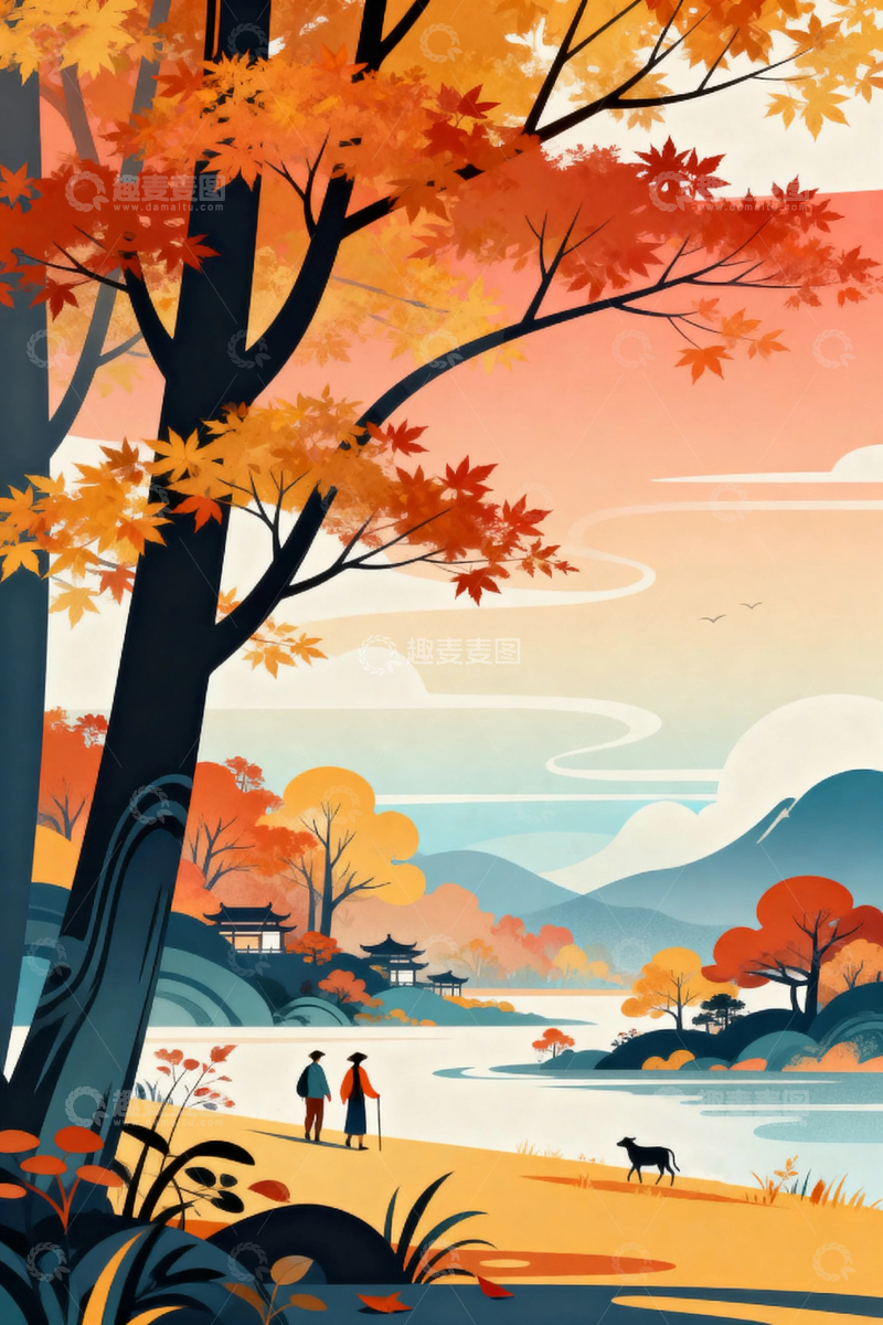 高清大图下载【趣麦麦图】国潮秋天秋分背景
