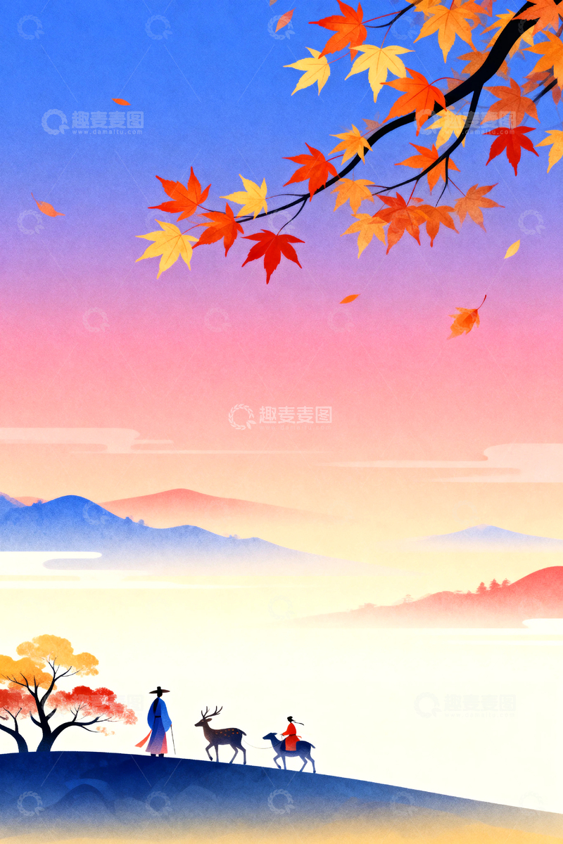 高清大图下载【趣麦麦图】国潮秋天秋分背景004