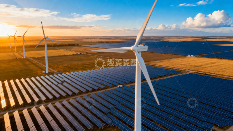 高清大图下载【趣麦麦图】风电光伏共生的美丽能源场