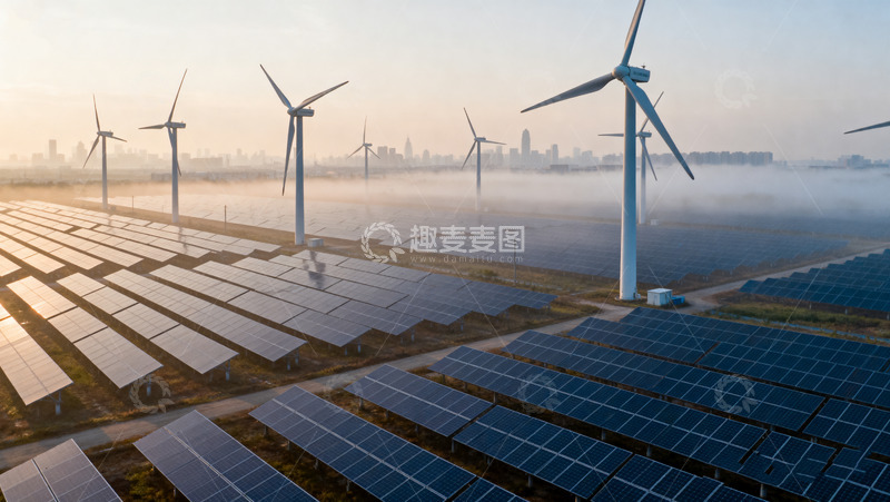 高清大图下载【趣麦麦图】风电光伏共生的能源基地