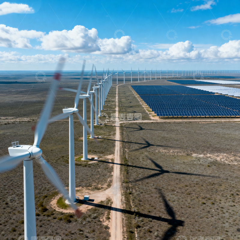 高清大图下载【趣麦麦图】风电与光伏并存的广袤电站