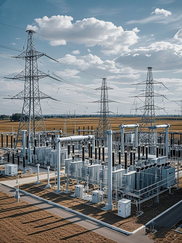 郊外的高压变电站设施