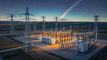 夜空下的电力变电站景观