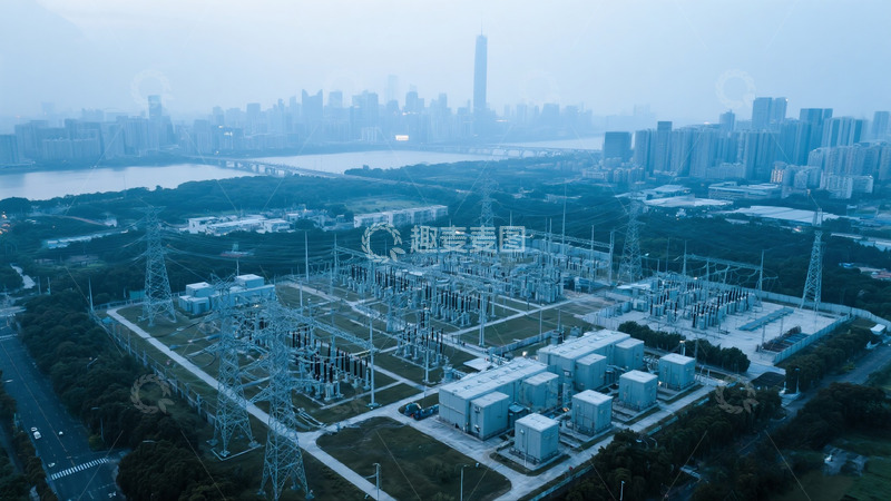 高清大图下载【趣麦麦图】-城市中的大型变电站景观
