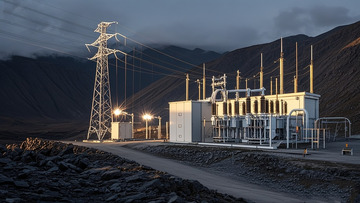 山间变电站与输电塔景致