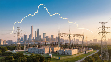 城市旁的变电站与天际线