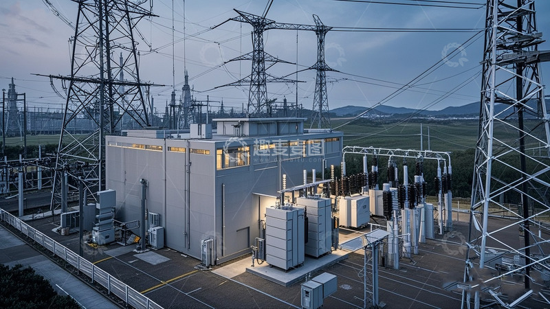 高清大图下载【趣麦麦图】黄昏下的现代电力变电站