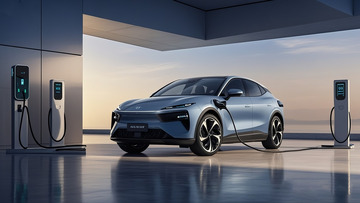 银灰色新能源汽车正在充电