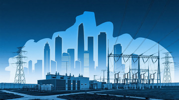 电力设施与城市天际线剪影
