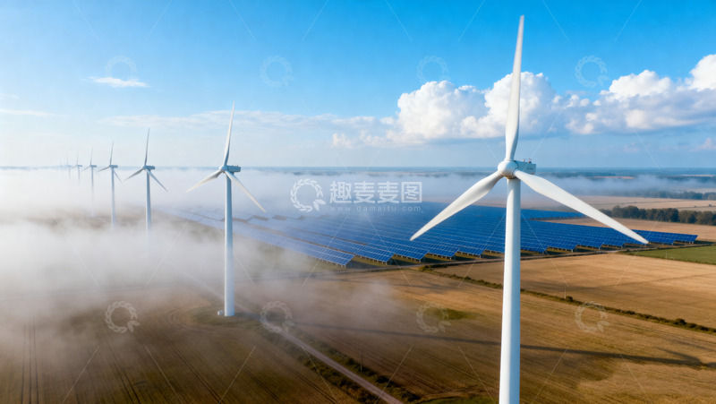 高清大图下载【趣麦麦图】风电光伏融合的田园风光