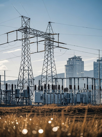 城市旁的高压输电设施