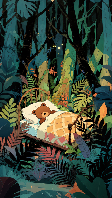森林夜晚棕熊睡觉3