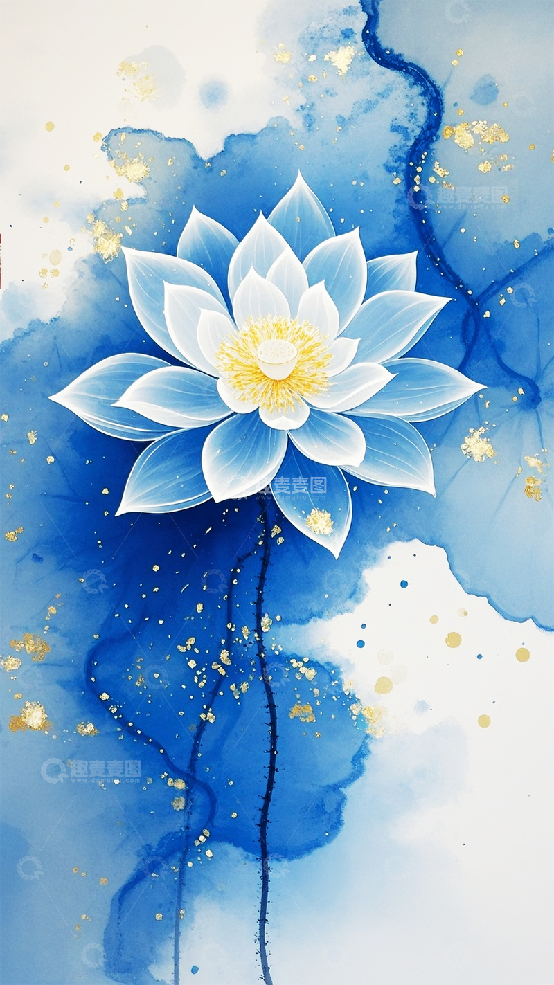 高清大图下载【趣麦麦图】东方禅意境水彩泼墨荷花素材5