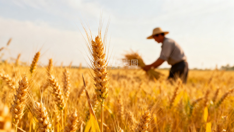 高清大图下载【趣麦麦图】老农田间收割金黄稻谷02