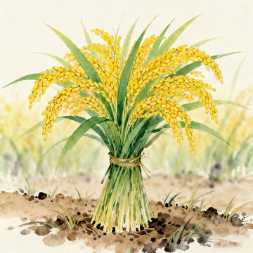 秋天里黄橙橙的水稻成熟了