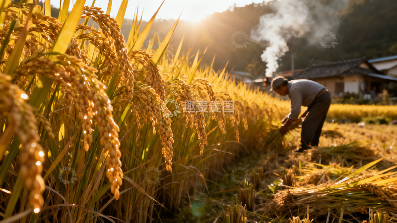 高清大图下载【趣麦麦图】麦田里劳作的辛勤农夫2