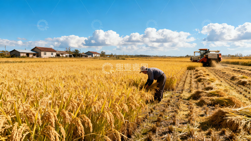 高清大图下载【趣麦麦图】麦田里劳作的辛勤农夫3