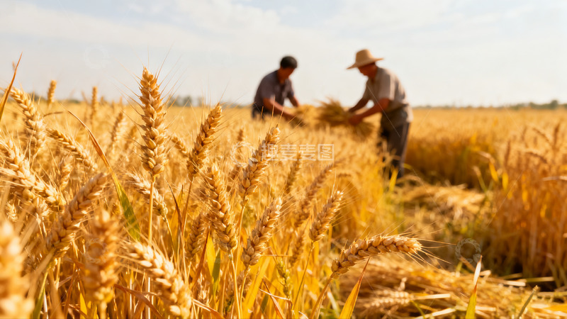 高清大图下载【趣麦麦图】老农田间收割金黄稻谷02