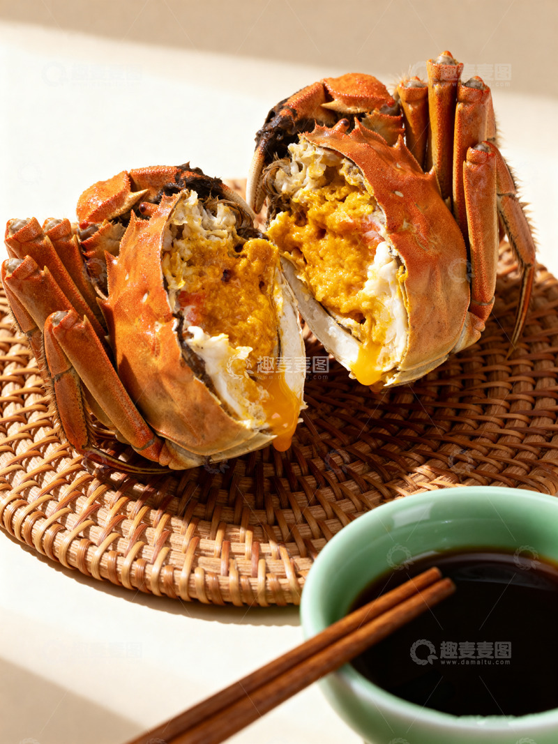 高清大图下载【趣麦麦图】美味大闸蟹搭配蘸料