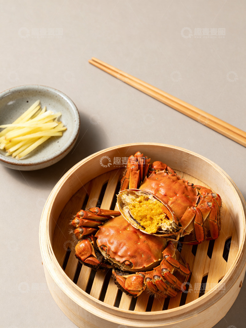 高清大图下载【趣麦麦图】蒸笼里的美味大闸蟹