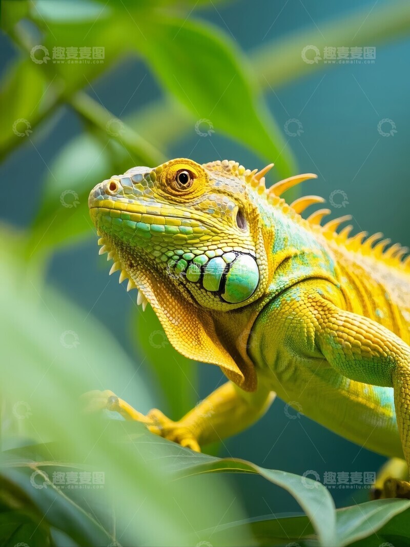 高清大图下载【趣麦麦图】绿鬣蜥栖息在树枝上