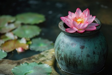 水缸里的一只碗莲