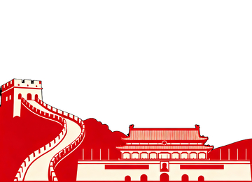 中国经典建筑红色剪影免扣素材