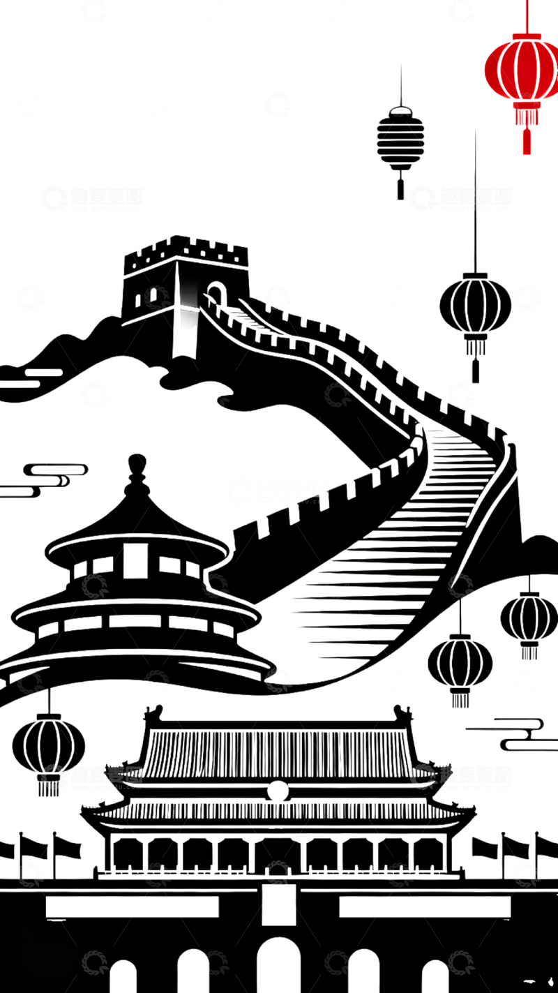 源文件下载【趣麦麦图】中国经典建筑剪影免扣