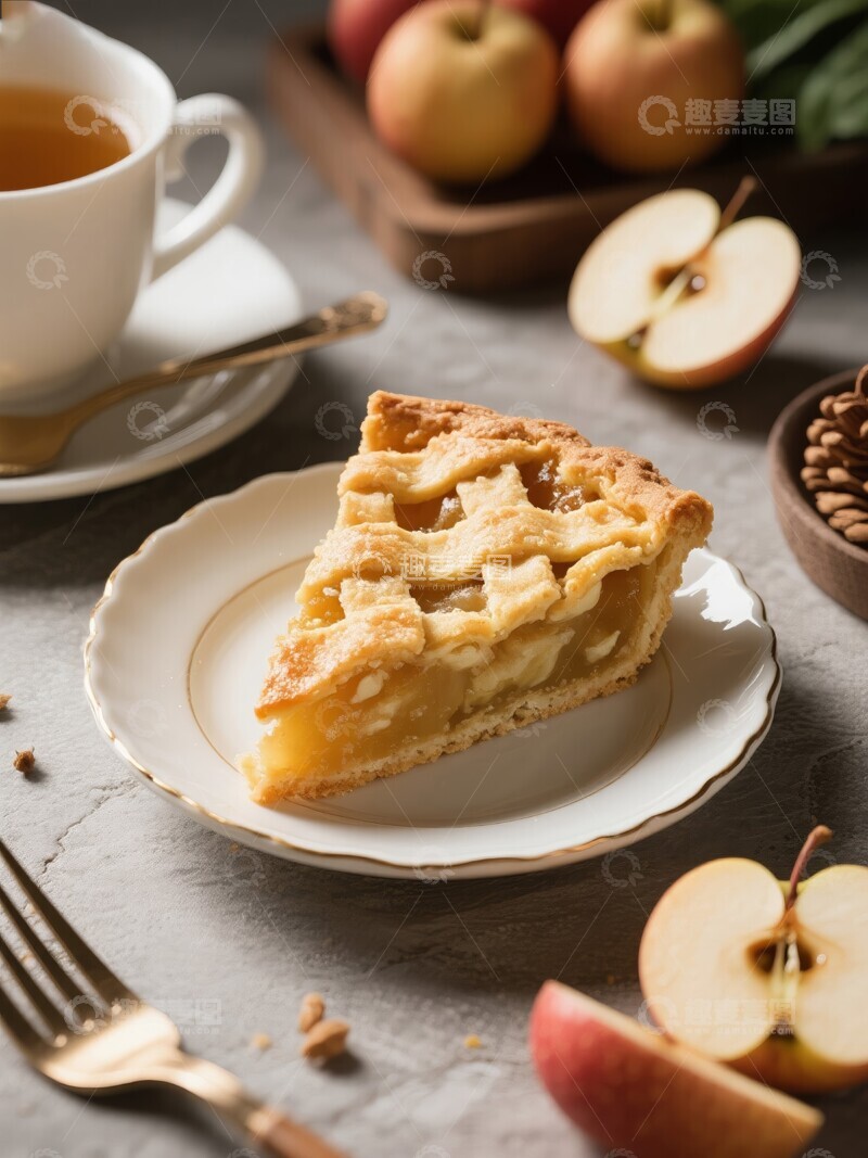 高清大图下载【趣麦麦图】餐桌上的苹果派特写