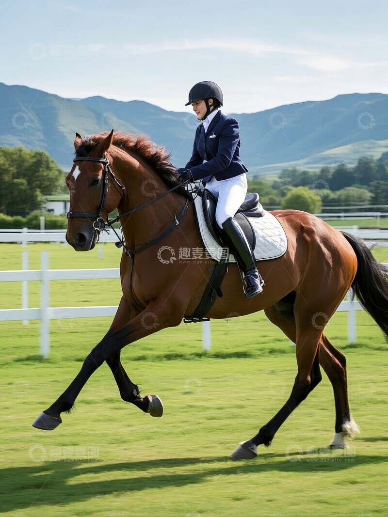 高清大图下载【趣麦麦图】马术骑手驾驭骏马驰骋赛场