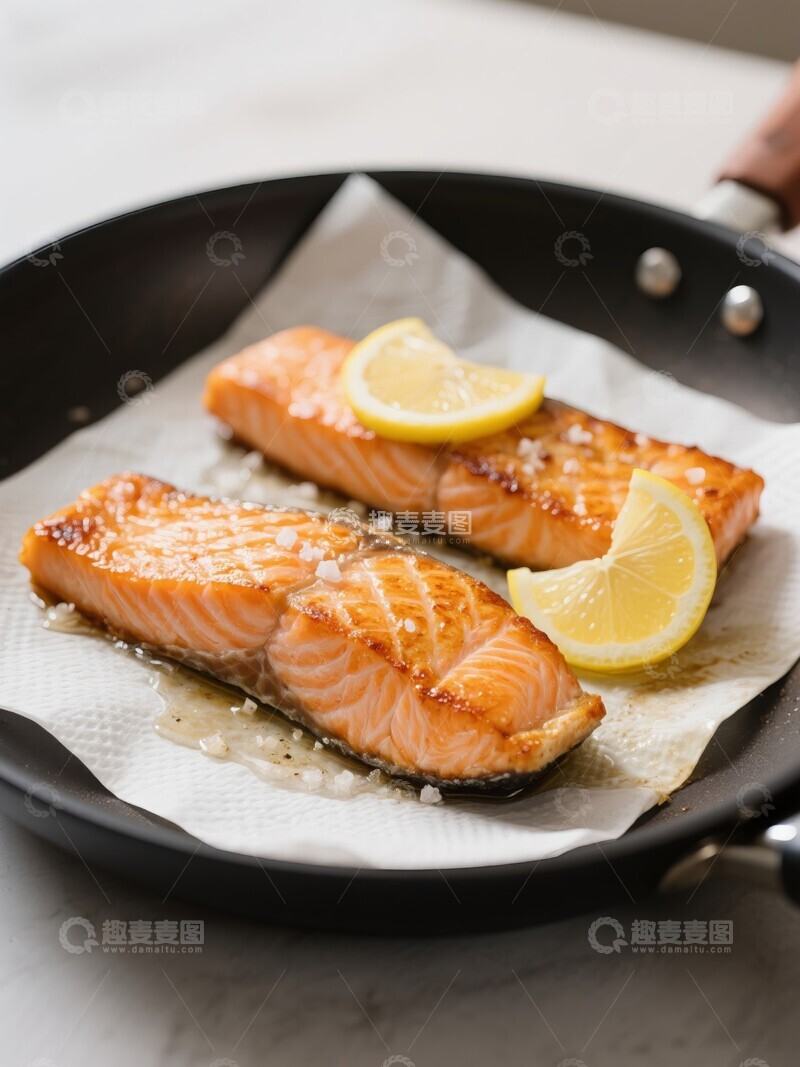 高清大图下载【趣麦麦图】烤制三文鱼配柠檬