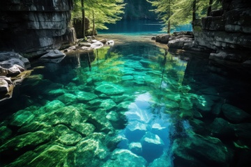 峡谷山涧绿色的湖泊