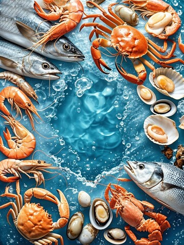 海鲜环绕水波图案背景