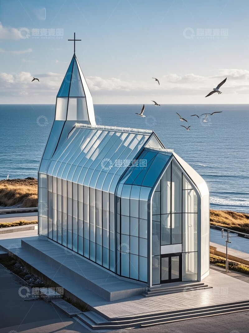 高清大图下载【趣麦麦图】-海边玻璃教堂建筑