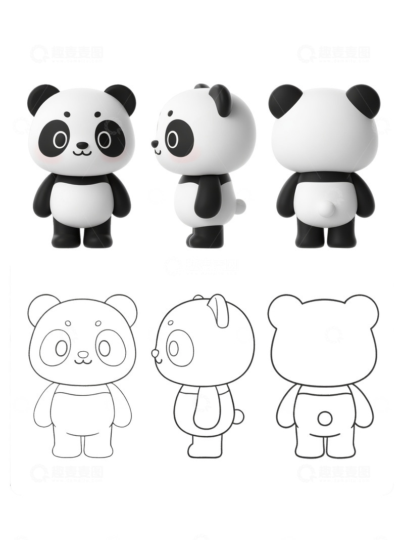 熊猫 IP 形象效果与线稿图