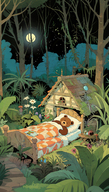 森林夜晚棕熊睡觉2