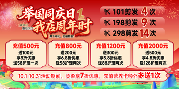 美容美发国庆节充值活动海报展板