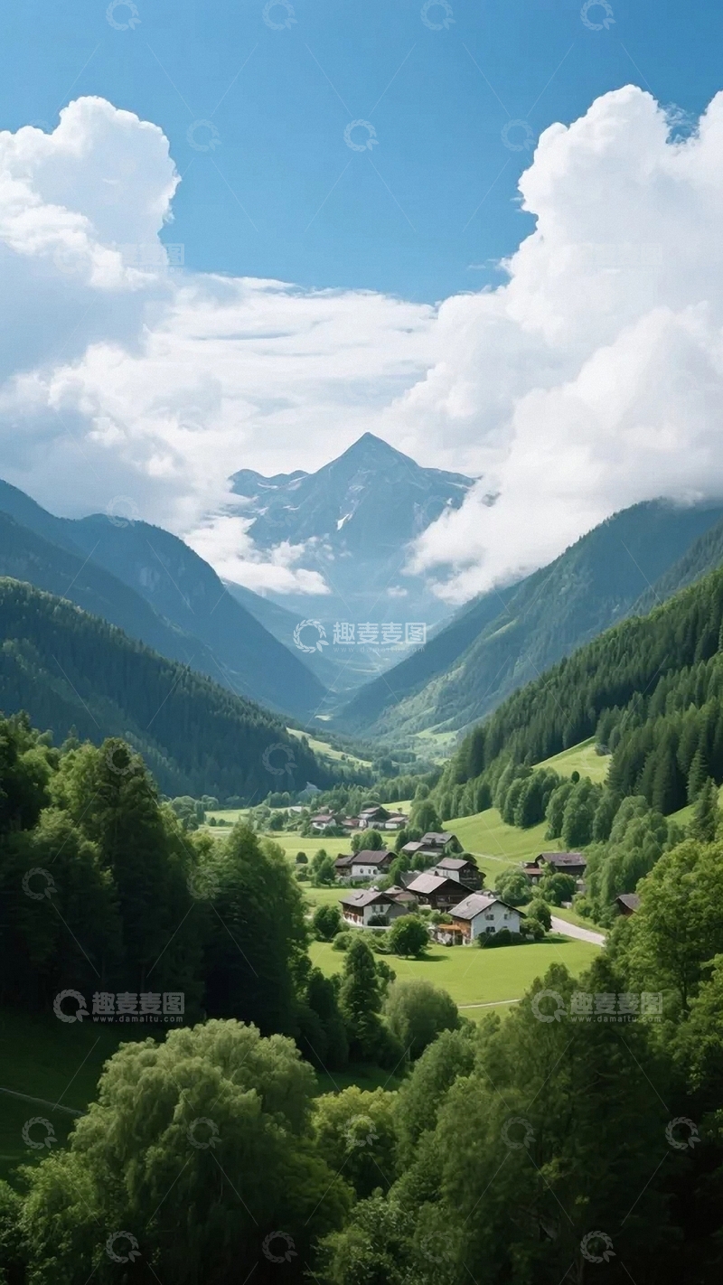 高清大图下载【趣麦麦图】-大山之中的村落1