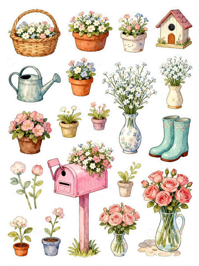 高清大图下载【趣麦麦图】春日花园手绘元素免扣元素1