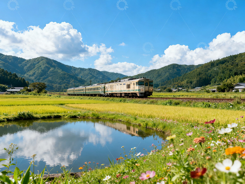 高清大图下载【趣麦麦图】乡村池塘田野火车3