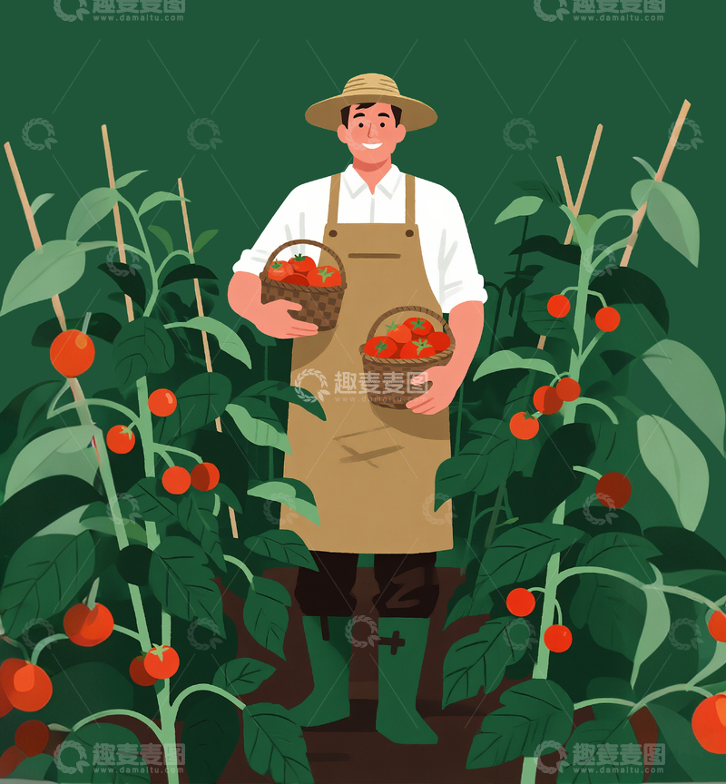源文件下载【趣麦麦图】番茄田园插画