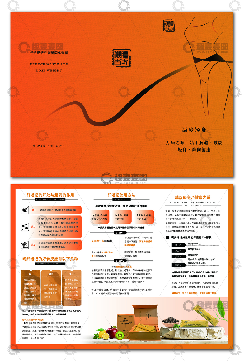 源文件下载【趣麦麦图】瘦身能量固体饮料三折页